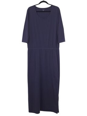 Garnet Hill midi dress organic pima cotton jersey 3/4 sleeve minimalist navy